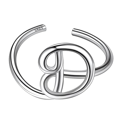 Suplight Damen Offener Ring 925 Sterling Silber Verstellbare Initiale Alphabet Schmuck Geschenk für Frauen Mädchen Letter Ring mit Buchstabe D von Suplight