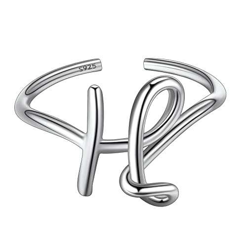 Suplight Damen Offener Ring 925 Sterling Silber Verstellbare Initiale Alphabet Schmuck Geschenk für Frauen Mädchen Letter Ring mit Buchstabe H von Suplight