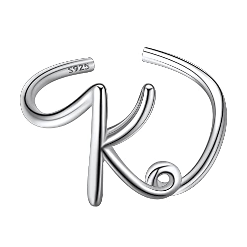 Suplight Damen Offener Ring 925 Sterling Silber Verstellbare Initiale Alphabet Schmuck Geschenk für Frauen Mädchen Letter Ring mit Buchstabe K von Suplight