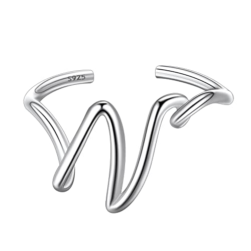 Suplight Damen Offener Ring 925 Sterling Silber Verstellbare Initiale Alphabet Schmuck Geschenk für Frauen Mädchen Letter Ring mit Buchstabe N von Suplight