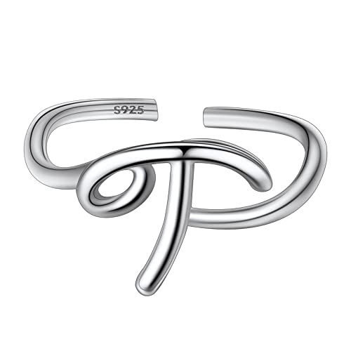 Suplight Damen Offener Ring 925 Sterling Silber Verstellbare Initiale Alphabet Schmuck Geschenk für Frauen Mädchen Letter Ring mit Buchstabe T von Suplight