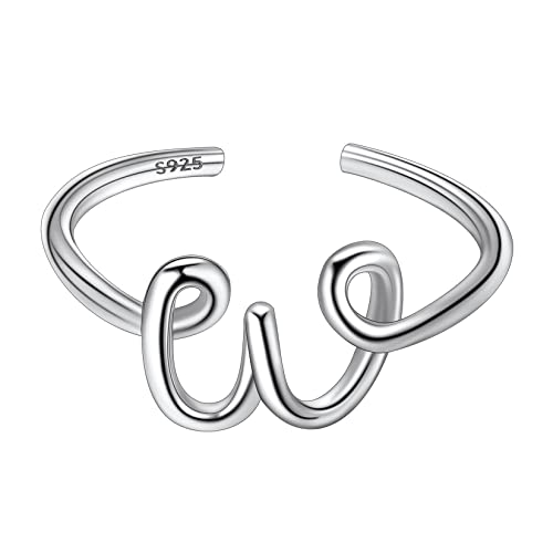 Suplight Damen Offener Ring 925 Sterling Silber Verstellbare Initiale Alphabet Schmuck Geschenk für Frauen Mädchen Letter Ring mit Buchstabe W von Suplight