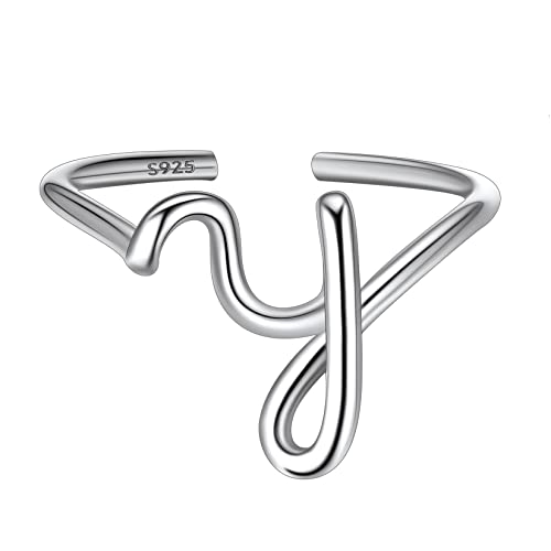 Suplight Damen Offener Ring 925 Sterling Silber Verstellbare Initiale Alphabet Schmuck Geschenk für Frauen Mädchen Letter Ring mit Buchstabe Y von Suplight