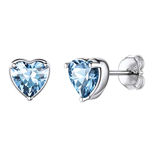 Suplight Damen Ohrringe 925 Silber Blümchen Ohrstecker mit Aquamarin Geburtsstein März Mondstein Earrings hellblau Zirkonia Ohr Piercing Kristall Ohrschmuck für Geburtstag Weihnachten von Suplight