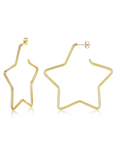 Suplight Creolen Stern Damen Statement Ohrringe 18k Vergoldet 60mm Groß Hoop Earrings Mädchen Frauen Geometrische Ohrringe trendig Accessoire Modeschmuck von Suplight