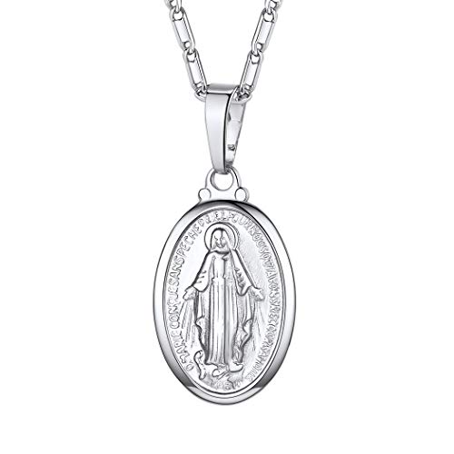 Suplight Damen Oval Medaille Jungfrau Maria Anhänger Halskette platiniert Mutter Gottes Heilige Madonna Christlicher Modeschmuck Accessoire von Suplight