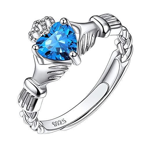 Suplight Damen Ring 925 Sterling Silber Verstellbarer Solitärring mit Geburtsstein Dezember Mondsteinringe Synthetischer Blauer Topas Zirkonia Ring Geschenk für Mädchen Frauen von Suplight