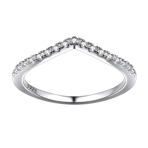 Suplight Damen Ring Silber 925 Funkelnder Wunschring klassischer Wishbone Ring Cubic Zirkonia Verlobungsring v Form Größe 47 von Suplight