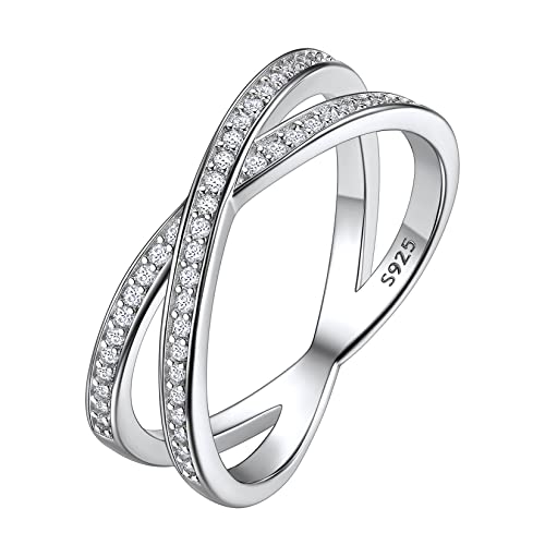 Suplight Damen Ring in 925 Sterling Silber Wickelring X mit Zirkonia Kristallen Verlobungsringe Paar Herren Silberring Modeschmuck Größe 67 von Suplight