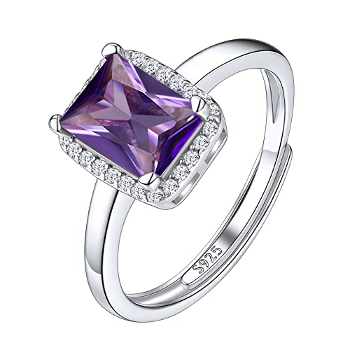 Suplight Damen Ringe aus 925 Sterling Silber Kristall Fingerring mit Geburtsstein Februar in Quadratschnittform Zirkonia Damenring Synthetischer Amethyst von Suplight