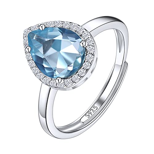 Suplight Damen Ringe aus 925 Sterling Silber Kristall Fingerring mit Geburtsstein März in Birnenschnittform Zirkonia Damenring Synthetischer Aquamarin von Suplight