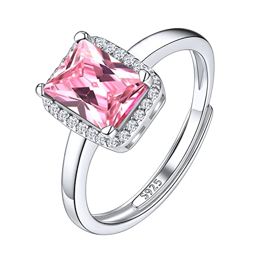 Suplight Damen Ringe aus 925 Sterling Silber Kristall Fingerring mit Geburtsstein Oktober in Quadratschnittform Zirkonia Damenring Synthetischer rosa Turmalin von Suplight