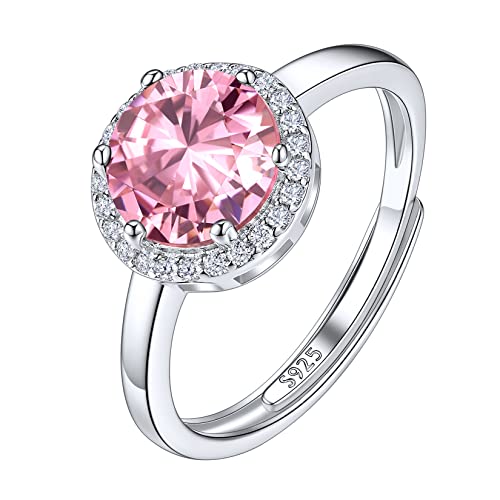 Suplight Damen Ringe aus 925 Sterling Silber Kristall Fingerring mit Geburtsstein Oktober in Rundschnittform Zirkonia Damenring Synthetischer rosa Turmalin von Suplight