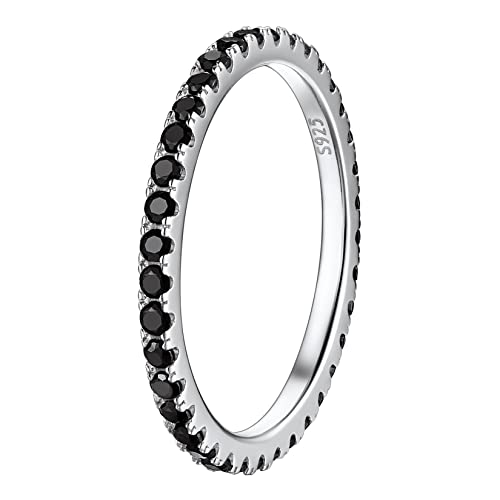 Suplight Damen Ringe mit Stein Silber 925 Fingerring Eheringe Verlobungsring Breite 2mm Größe 14,8mm schwarz von Suplight