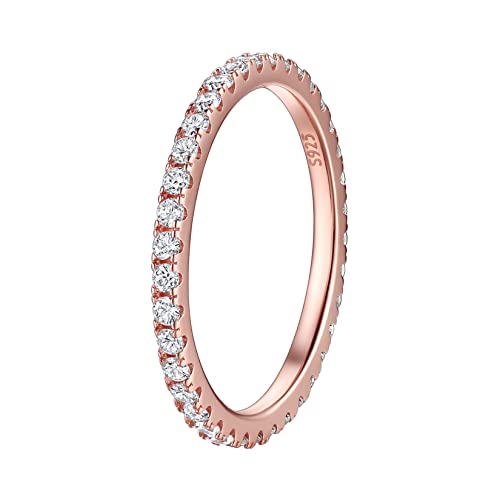 Suplight Damen Ringe mit Stein Silber 925 Fingerring Eheringe Verlobungsring Breite 2mm Größe 17,3mm rosegold von Suplight