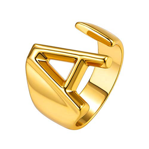 Suplight Damen Verstellbarer Ring 18k Vergoldet Offener Ring Buchstabe A goldfarben Initiale Statement Ring Anfangsbuchstaben Ring für Männer Modeschmuck Accessoire für Weihnachten Geburtstag von Suplight