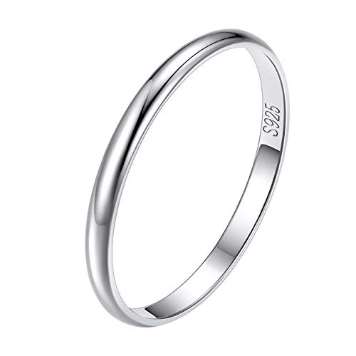 Suplight Damen 925er Silber Finger Ring 2mm glänzender simpel Ring Größe 47 Verlobungsring Ehering Schmuck für Frauen Freundin von Suplight