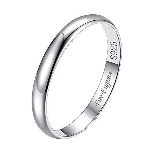 Suplight Damen personalisert Finger Ring 925 Silber simpel Ring Größe 52 Partnerring 3mm glänzender schlicht Verlobungsring Ehering Hochzeit Schmuck von Suplight