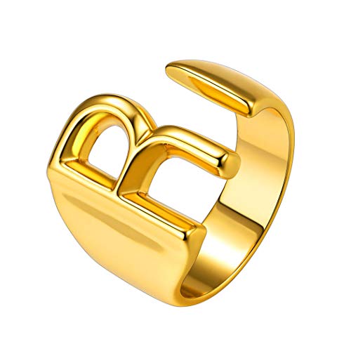 Suplight Damenringe goldfarben Offener Ring Buchstabe R 18k Vergoldet Anfangsbuchstaben Statement Ring Initiale verstellbar Ringe Hip Hop Stil Modeschmuck Accessoire für Weihnachten von Suplight