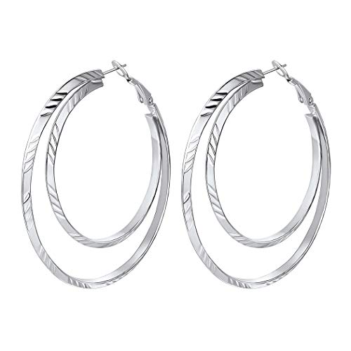 Suplight Doppel Kreis Creolen Ohrringe 60mm groß Ohrringe für Damen Mädchen Edelstahl Geometrische Kreolen Hoop Earrings Ohr Piercing Modeschmuck Accessoire für Party Weihnachten von Suplight