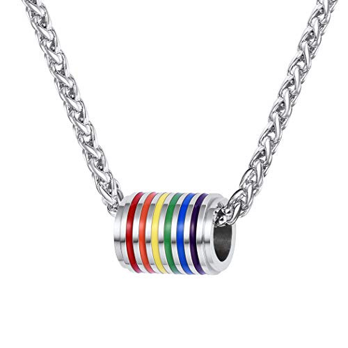 Suplight Edelstahl Anhänger Halskette, Homosexuell LGBT Gay & Lesbian Pride Regenbogen Streifen Anhänger mit 55cm Weizenkette Schwul Modeschmuck Accessoire von Suplight