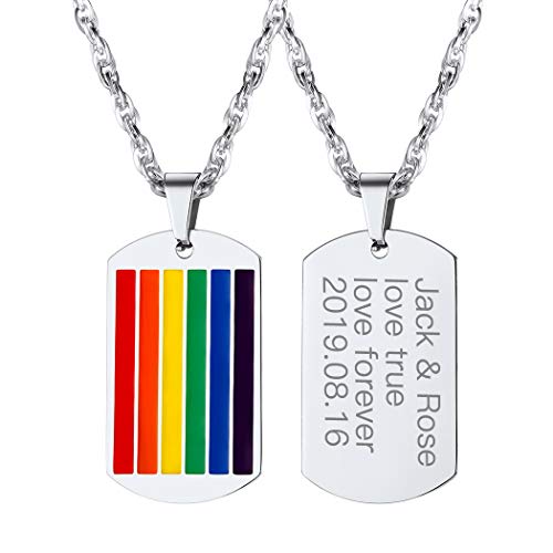 Suplight Edelstahl Homosexuell Regenbogen Anhänger Gay & Lesbian Pride LGBT personalisiert Dog Tag mit Halskette 60cm Singapurkette Modeschmuck für Unisex Herren Damen von Suplight