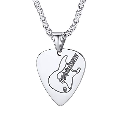 Suplight Herren Kette Edelstahl Plektron Anhänger Halskette Plektrum mit Gitarre Muster Guitar Pick Necklace Rocker Musikliebhaber Modeschmuck Geschenk für Geburtstag Weihnachten von Suplight