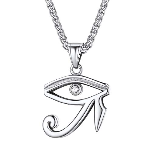 Suplight Damen Herren Altägyptische Kette Anhänger Auge des Horus mit Halskette Edelstahl 56+5cm Weizenkette Udjat-Auge Horusauge Modeschmuck Accessoire von Suplight