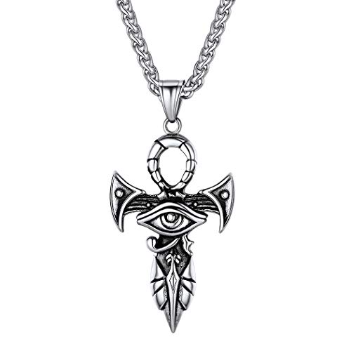 Suplight Herren Ankh Anhänger Halskette Edelstahl Anch-Kreuz mit Horusauge Udjat-Auge 61cm Weizenkette antiken Ägypten Amulett Schmuck für Geburtstag Jahrestag von Suplight