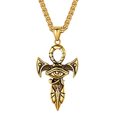 Suplight 18k vergoldet Anch o.Ankh Kreuz mit Horusauge Herren antiken Ägypten Kultur Anhänger Halskette Amulett Kette Accessoire für Ehemann Vater Großvater von Suplight