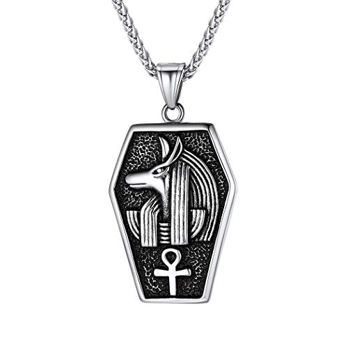 Suplight Damen Herren Ägyptisches Kette Ägypten Anubis Ankh Kreuz Anhänger Halskette Edelstahl 56+5cm Weizenkette Modeschmuck für Geburtstag Weihnachten von Suplight