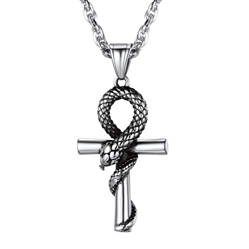 Suplight Herren Ankh Kreuz Kette Edelstahl Anhänger Ägyptisches Symbol mit Schlange antiken Ägypten Amulette Modeschmuck Accessoire für Männer Jungen von Suplight