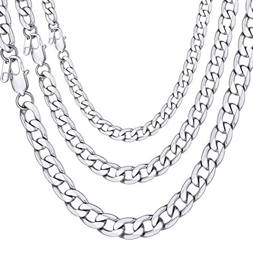 Suplight personalisiert Damen Herren klassische Kette 20"/51cnm Cuban Link Chain Panzerkette Edelstahl 4mm breit Ersatzkette Unisex Jungen Mädchen Halskette Name Gravur Modeschmuck Geschenk von Suplight