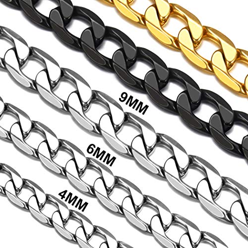 Suplight Herren Jungen Hip Hop Stil Kette Edelstahl Klassische Panzerkette Cuban Link Chain 6mm breit 76cm lang Halskette Ersatzkette Accessoire von Suplight