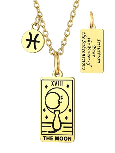 Suplight Fische Sternzeichen Kette Edelstahl Tarot Karte Halskette Tarot-Schmuck Der Mond Anhänger Amulett-Anhänger, Gold, 45+5cm verstellbar Rolokette Suplight Fische Sternzeichen Kette Edelstahl Tarot Karte Halskette Tarot-Schmuck Der Mond Anhänger Amulett-Anhänger, Gold, 45+5cm verstellbar Rolokette von Suplight