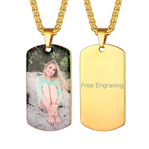 Suplight Foto Kette für Männer Frauen 18K Vergoldet Erkennungsmarke Hundemarke personalisiert Bild Anhänger Halskette Modeschmuck Geschenk für Vater Mutter Familienmitglied von Suplight