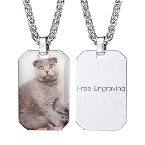 Suplight Fotogravur Fotoketten personalisiert Achteck Anhänger Halskette mit Name Text Gravur Edelstahl Erkennungsmarke Dog Tag Schmuck für Männer Jungen tolles Geschenk für Geburtstag von Suplight