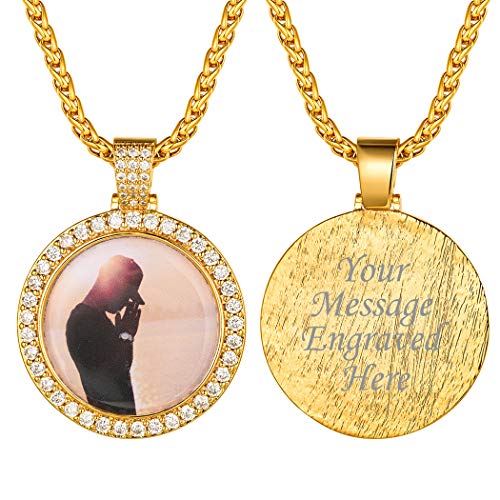 Suplight Fotokette personalisiert Runde Anhänger Halskette für Herren 18k vergoldet Funkelnde Zirkonia Fotoanhänger mit 66+5cm Weizenkette Modeschmuck für Valentinstag von Suplight