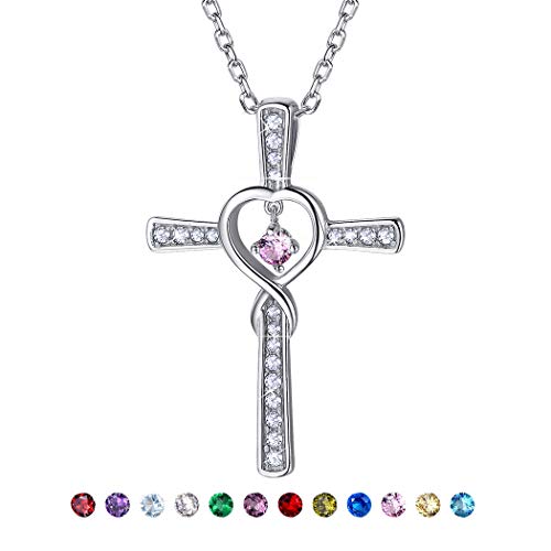 Suplight Frauen Halskette 925 Sterling Silber 51cm Kette mit Kreuz Anhänger Unendlichzeichen mit synthetischen Turmalin Religiöse Schmuck für Mädchen Geburtsstein des Monats Oktober von Suplight