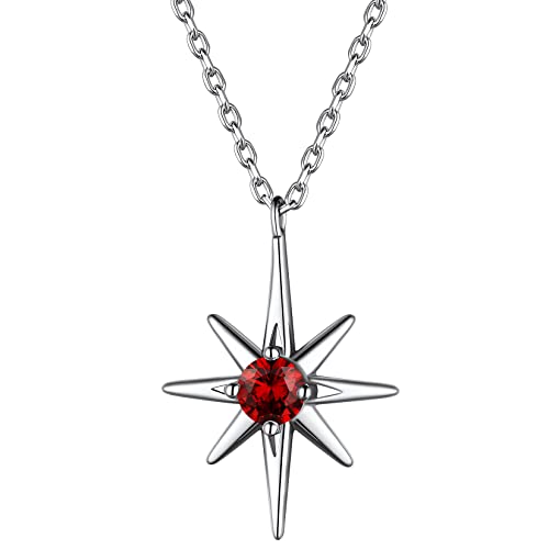 Suplight Halskette Damen Charm-Anhänger mit Geburststein Januar Royalty Stern 925 Sterling Silber Kristall Kette Einstellbare Kettenlänge 45-50cm von Suplight