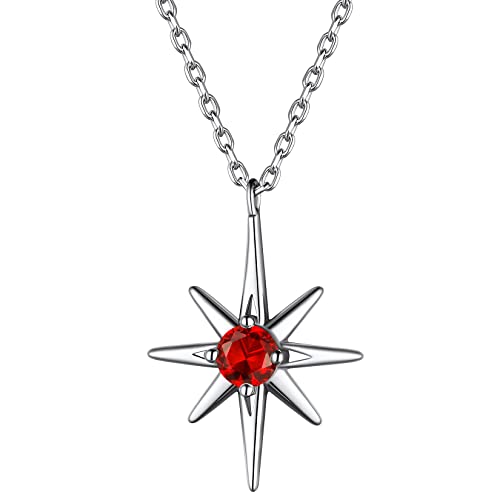 Suplight Halskette Damen Charm-Anhänger mit Geburststein Juli Royalty Stern 925 Sterling Silber Kristall Kette Einstellbare Kettenlänge 45-50cm von Suplight