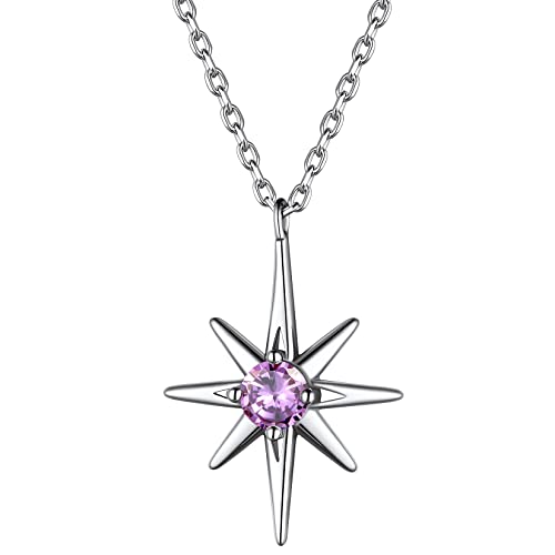 Suplight Halskette Damen Charm-Anhänger mit Geburststein Juni Royalty Stern 925 Sterling Silber Kristall Kette Einstellbare Kettenlänge 45-50cm von Suplight