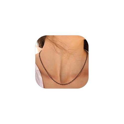 Suplight Kette Schwarz dünn Damen Halskette 2mm Gliederkette Ohne Anhänger Frauen zarte Chokerkette Wasserfest Panzerkette Edelstahlkette 37cm Cable Chain Necklace Geschenk für Valentinstag von Suplight