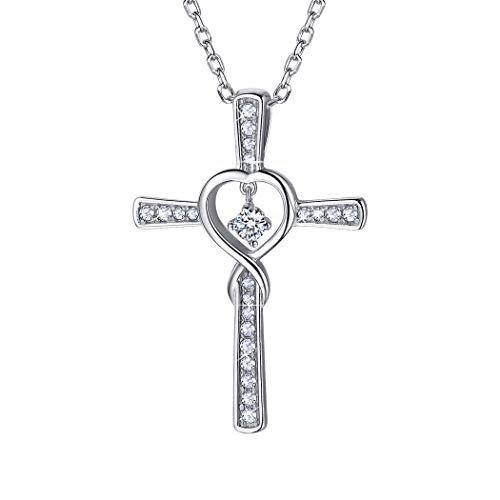 Suplight Halsschmuck Unendlichzeichen Kreuz Anhänger mit 51cm Kette 925 Sterling Silber imitiert Diamant Geburtsstein April Geschenk für Frauen Mädchen von Suplight