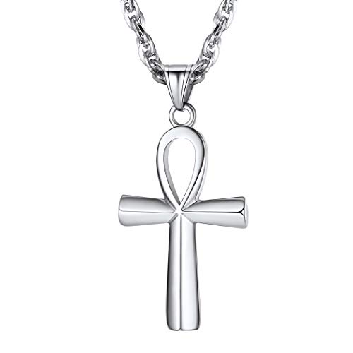 Suplight Herren Ägyptisches Zeichen Anch Kette Edelstahl Anhänger Ankh-Kreuz mit 61cm verstellbare Singapurkette Amulett Modeschmuck Accessoire für Männer Jungen von Suplight