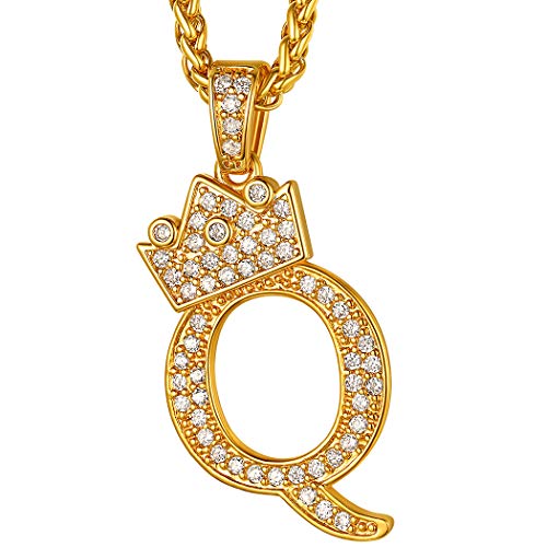 Suplight Herren Buchstabe Q Halskette Iced-Out CZ Krone Anhänger mit 56+5cm Weizenkette 18k vergoldet Hip Hop Rapper Modeschmuck Accessoire für Jungen von Suplight