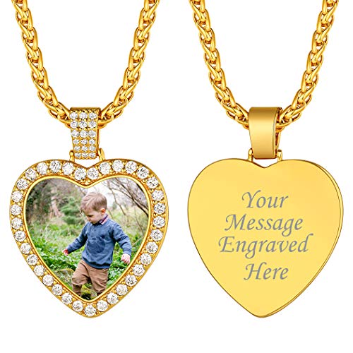 Suplight Herren Damen personalisierte Fotokette 18k vergoldet Funkelnde Zirkonia Herz Anhänger Halskette 56+5cm Weizenkette Modeschmuck Accessoire für Ehefrau Ehemann von Suplight