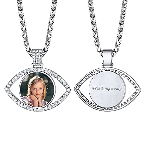 Suplight Herren Damen personalisierte Fotokette platiniert Funkelnde Zirkonia Böser Blick Anhänger Halskette 56+5cm Weizenkette Modeschmuck Accessoire für Ehefrau Ehemann von Suplight