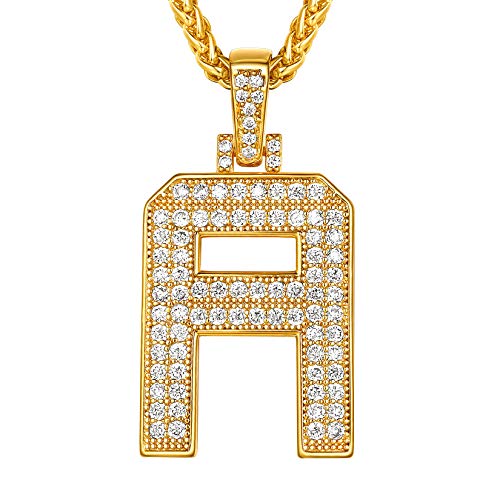 Suplight Herren Hip Hop Iced-Out Kette 18k vergoldet Buchstabe A Anhänger mit 56+5cm verstellbare Weizenkette Rapper Biker Modeschmuck Accessoire von Suplight