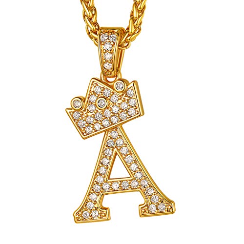 Suplight Herren Hip Hop Iced-Out Kette 18k vergoldet Buchstabe A Anhänger mit Krone 56+5cm verstellbare Weizenkette Rapper Biker Modeschmuck Accessoire von Suplight